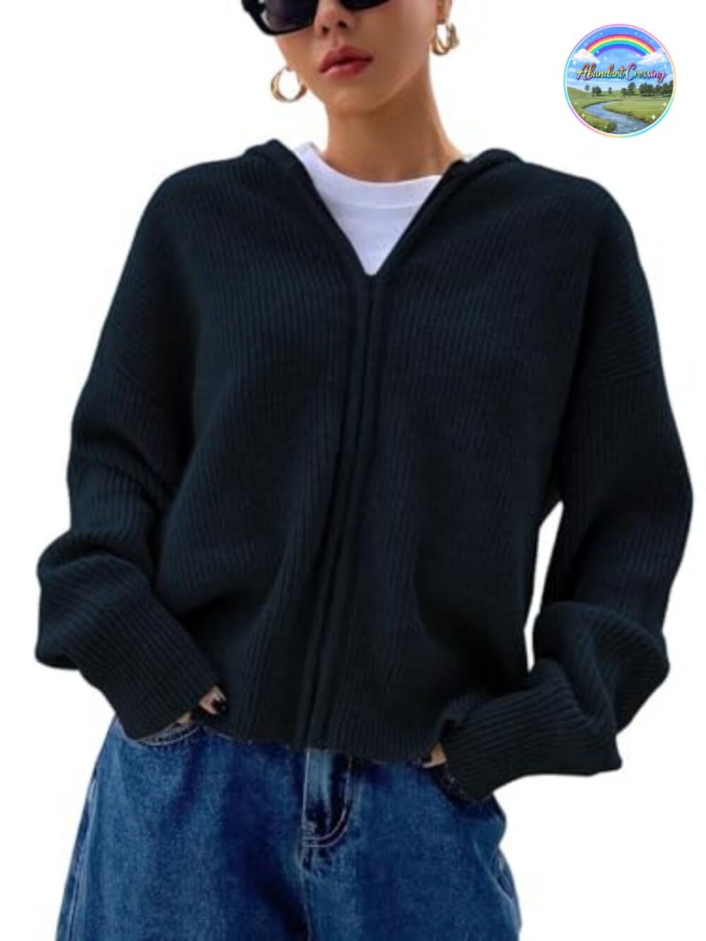Hooded Zip-Up Cardigan Women's Knit Sweater Jacket (Viscose Blend)